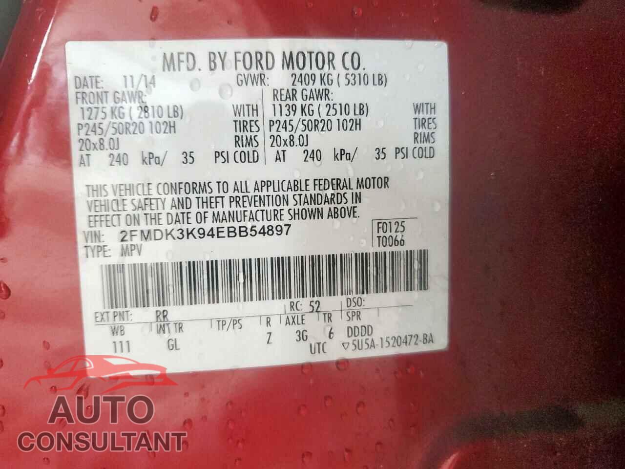 FORD EDGE 2014 - 2FMDK3K94EBB54897