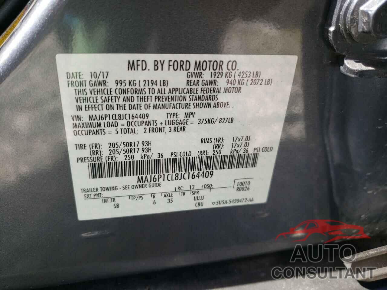 FORD ALL OTHER 2018 - MAJ6P1CL8JC164409