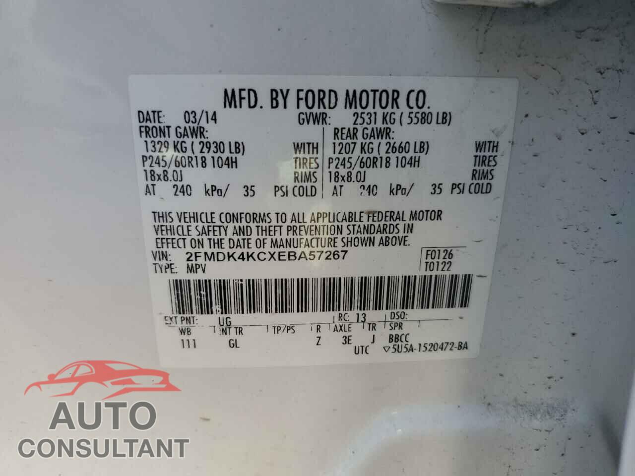 FORD EDGE 2014 - 2FMDK4KCXEBA57267