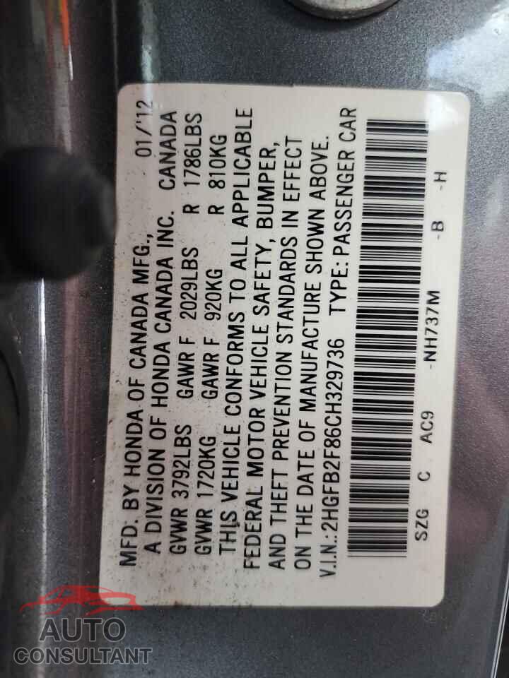 HONDA CIVIC 2012 - 2HGFB2F86CH329736