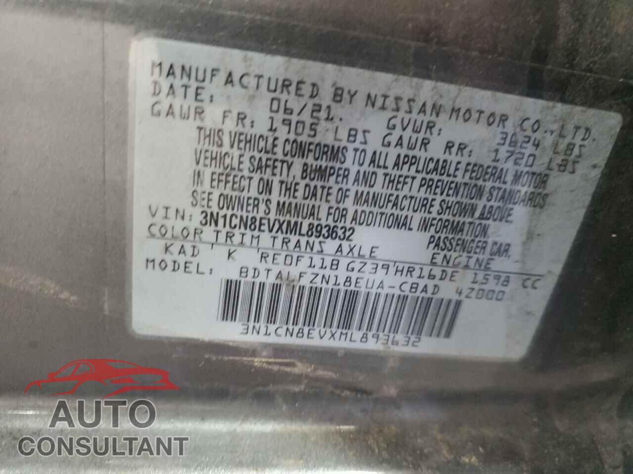 NISSAN VERSA 2021 - 3N1CN8EVXML893632