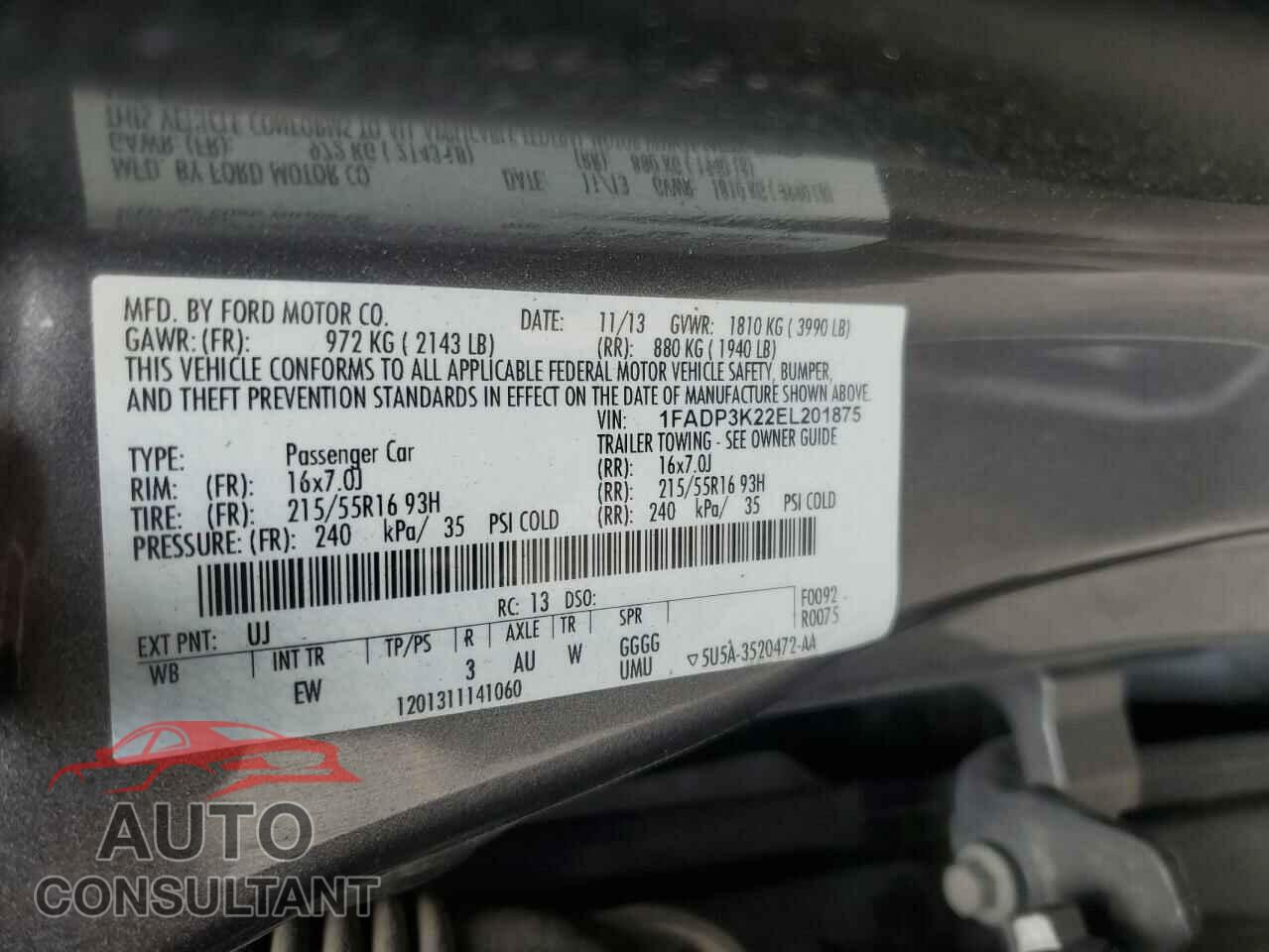 FORD FOCUS 2014 - 1FADP3K22EL201875