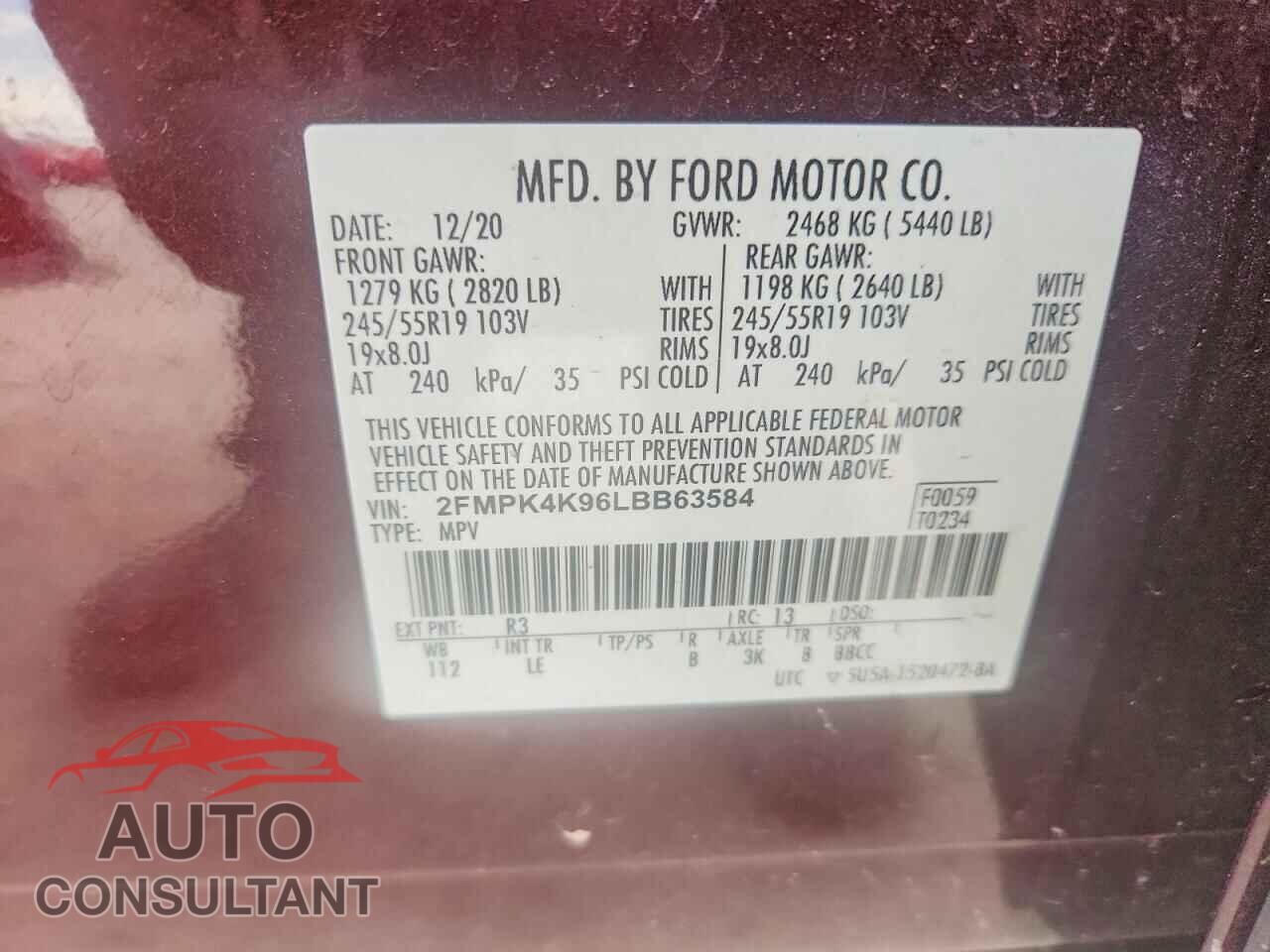 FORD EDGE 2020 - 2FMPK4K96LBB63584