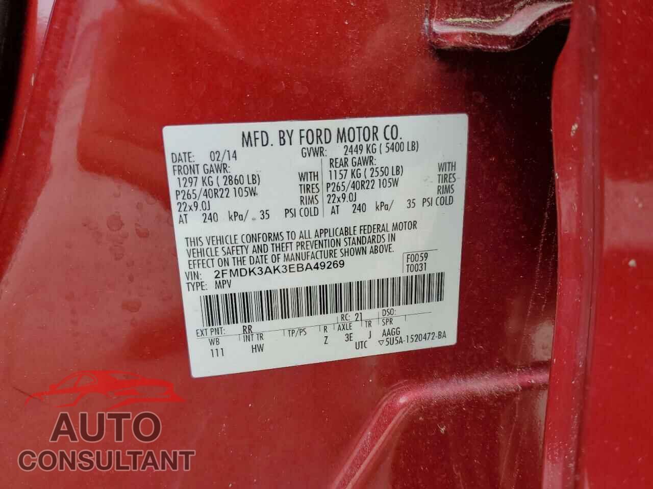 FORD EDGE 2014 - 2FMDK3AK3EBA49269