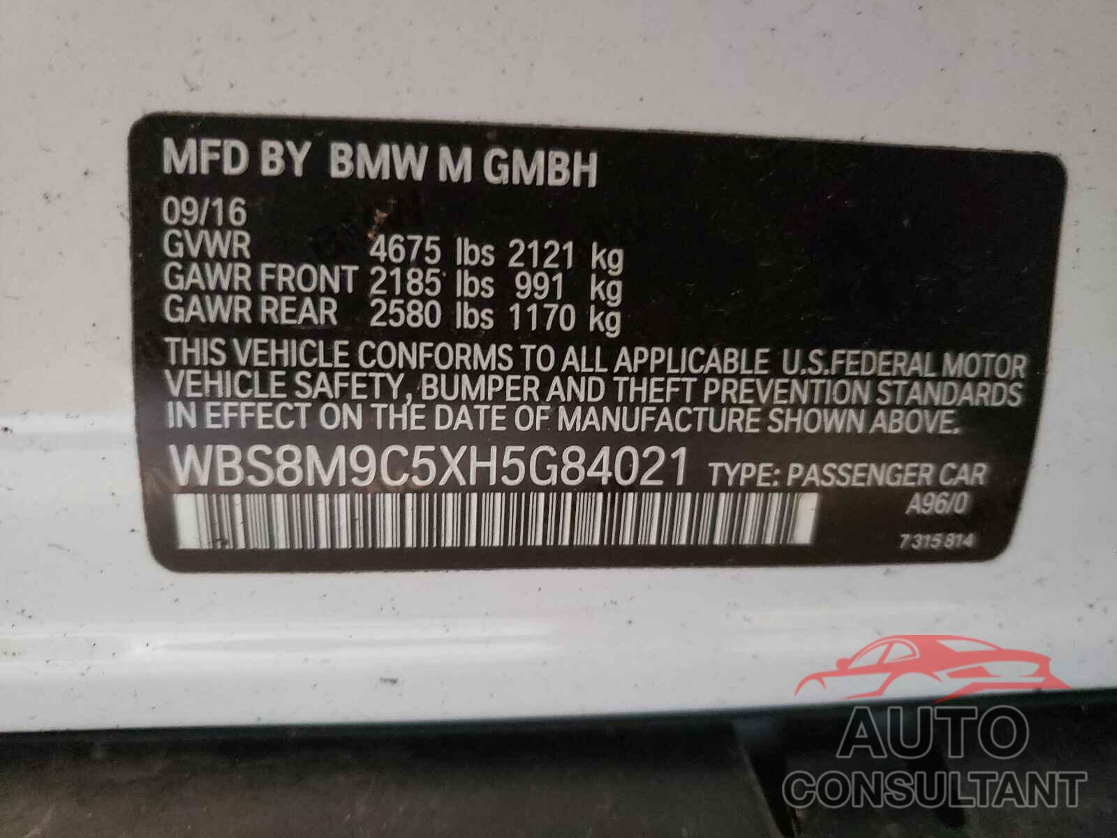 BMW M3 2017 - WBS8M9C5XH5G84021