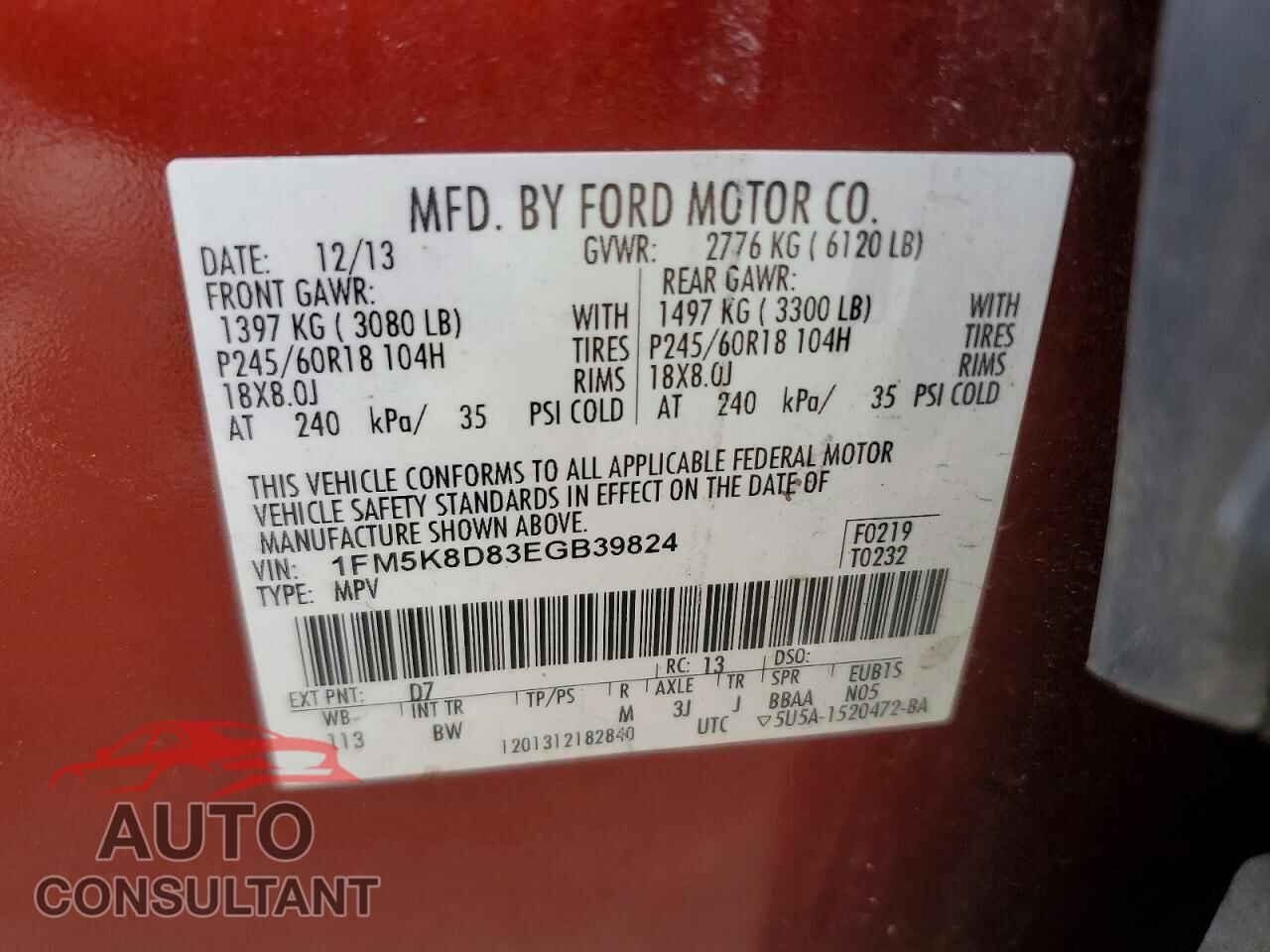 FORD EXPLORER 2014 - 1FM5K8D83EGB39824