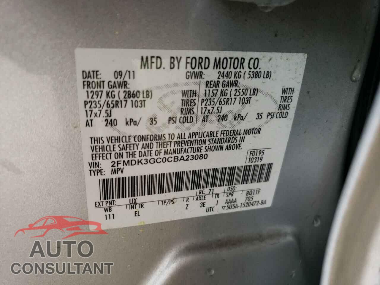 FORD EDGE 2012 - 2FMDK3GC0CBA23080