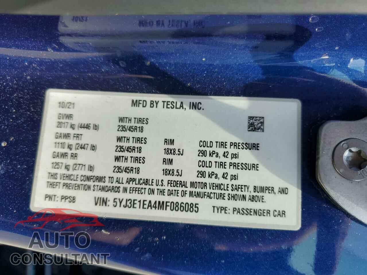 TESLA MODEL 3 2021 - 5YJ3E1EA4MF086085