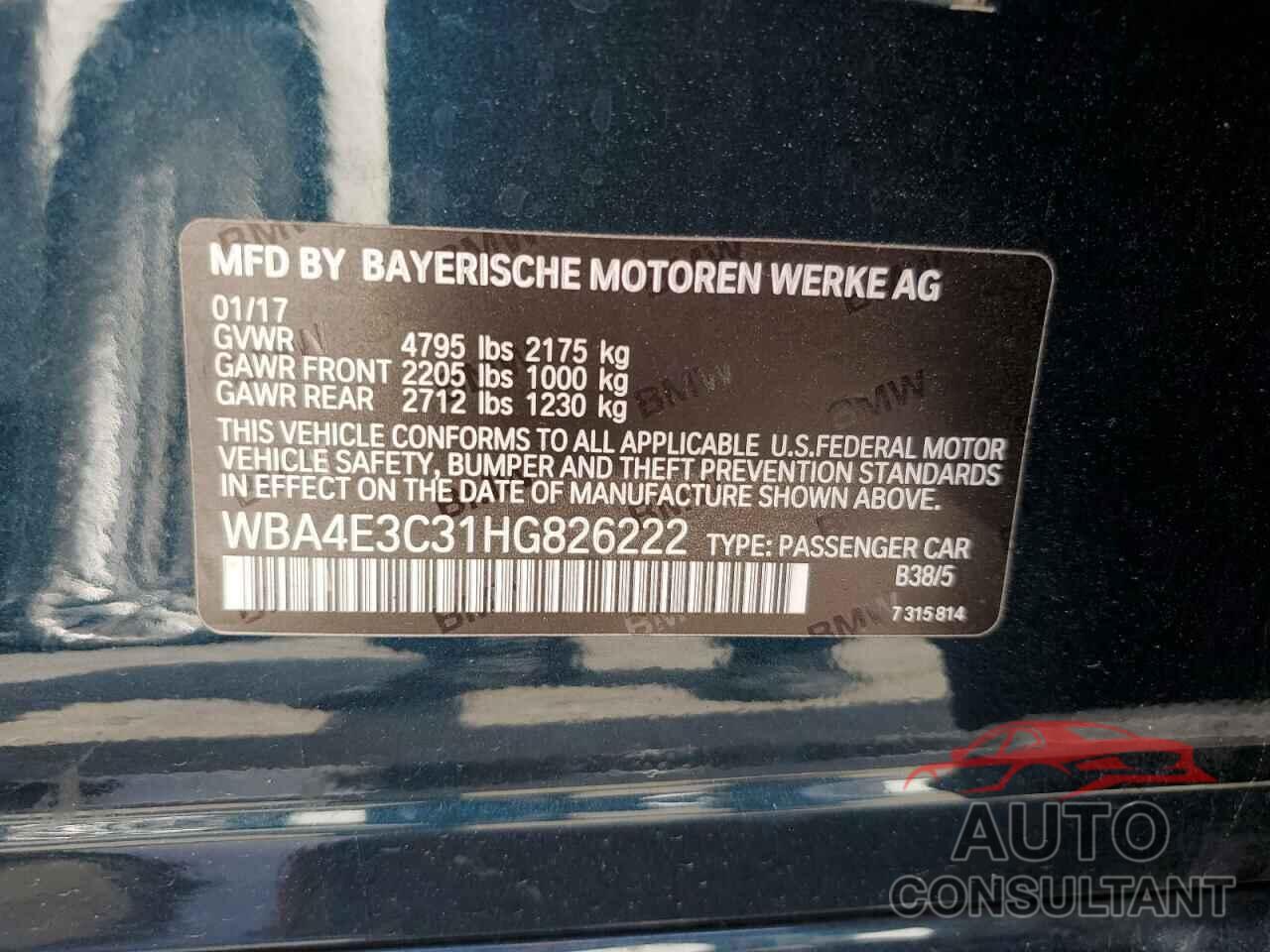 BMW 4 SERIES 2017 - WBA4E3C31HG826222