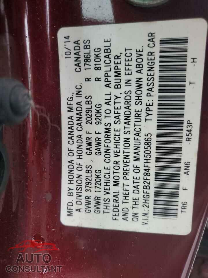 HONDA CIVIC 2015 - 2HGFB2F84FH505865