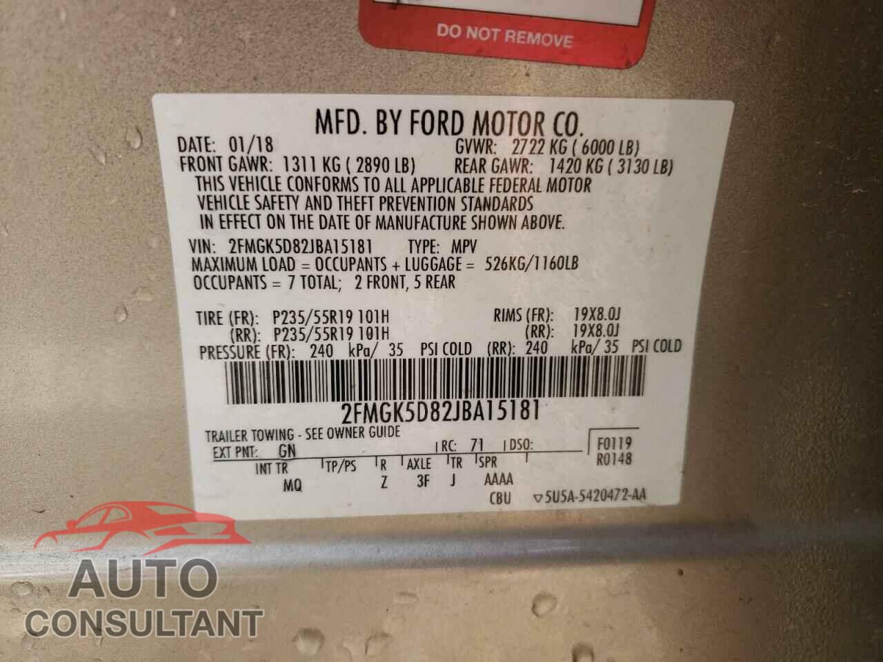 FORD FLEX 2018 - 2FMGK5D82JBA15181