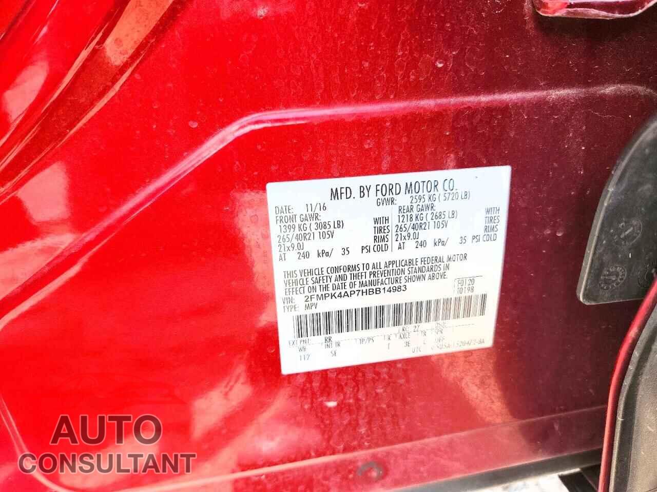 FORD EDGE 2017 - 2FMPK4AP7HBB14983