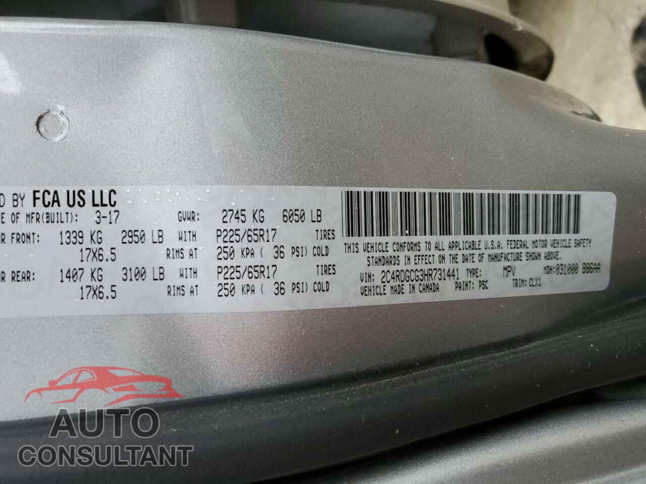 DODGE CARAVAN 2017 - 2C4RDGCG3HR731441