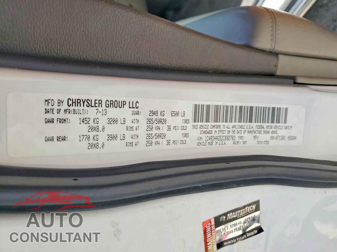 DODGE DURANGO 2013 - 1C4RDHAG5DC692783