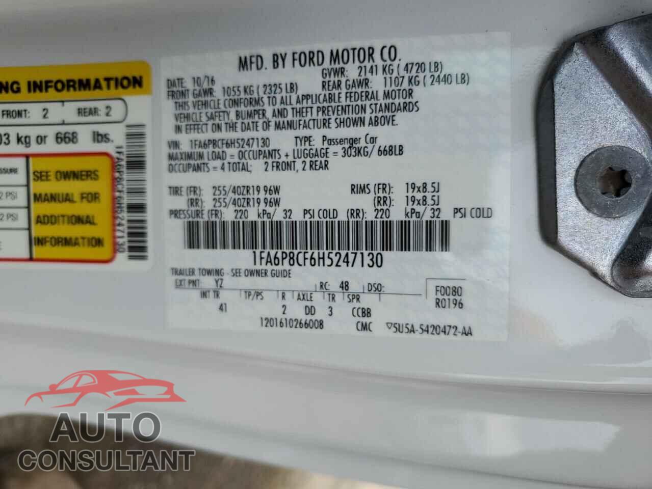 FORD MUSTANG 2017 - 1FA6P8CF6H5247130