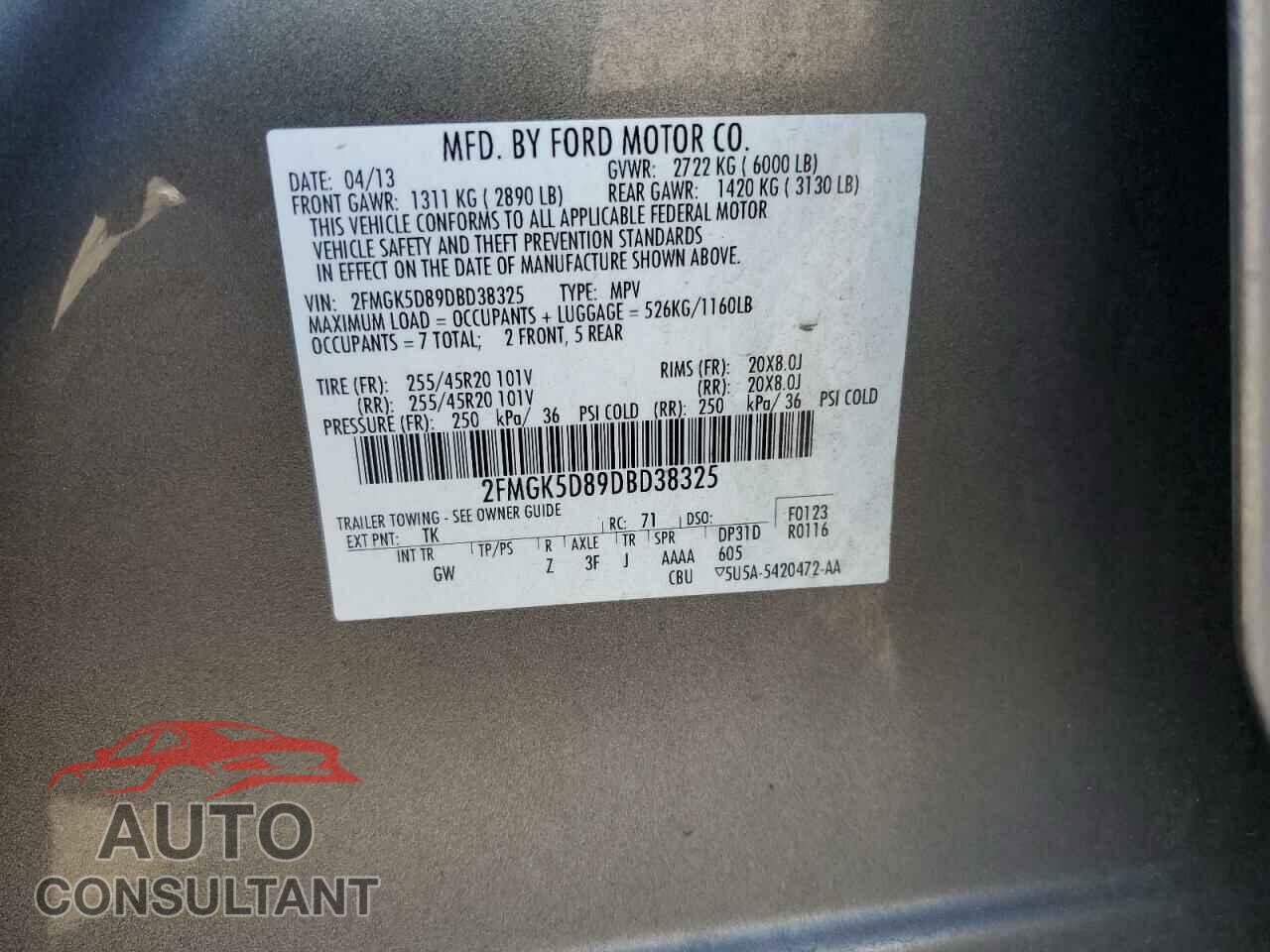 FORD FLEX 2013 - 2FMGK5D89DBD38325