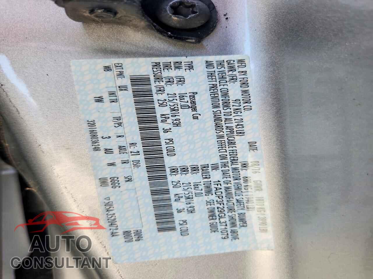 FORD FOCUS 2016 - 1FADP3F29GL371079
