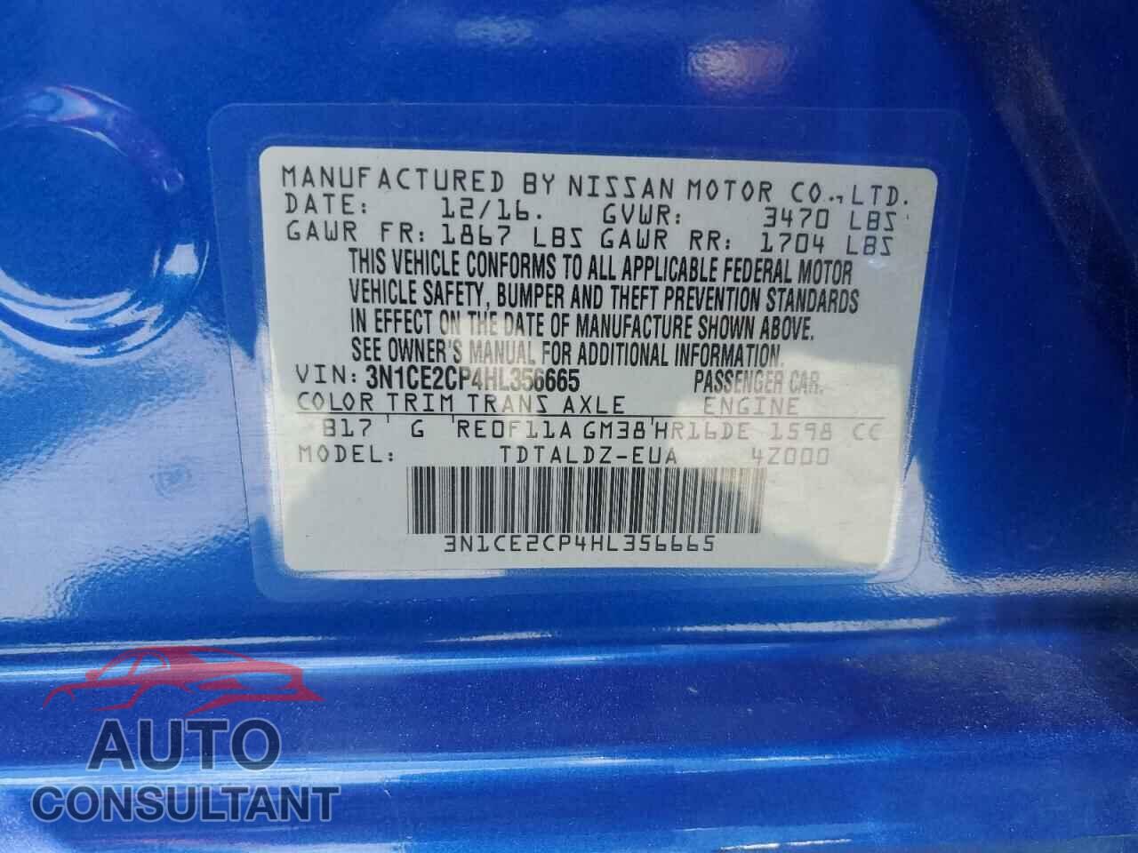 NISSAN VERSA 2017 - 3N1CE2CP4HL356665