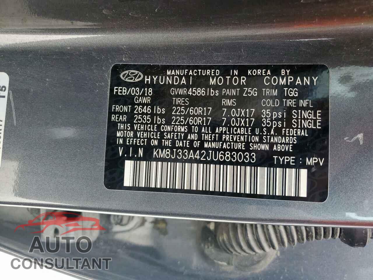 HYUNDAI TUCSON 2018 - KM8J33A42JU683033