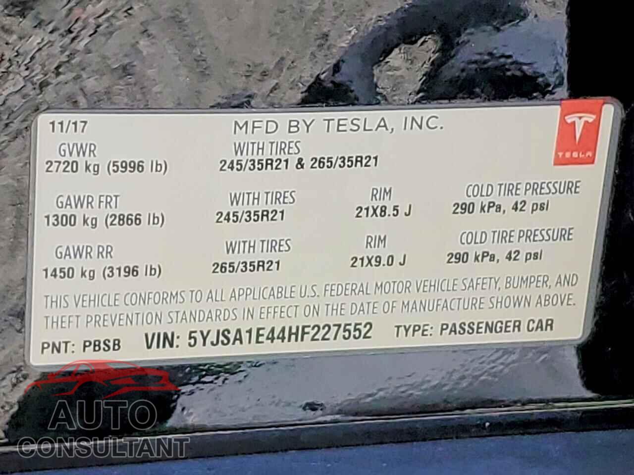 TESLA MODEL S 2017 - 5YJSA1E44HF227552