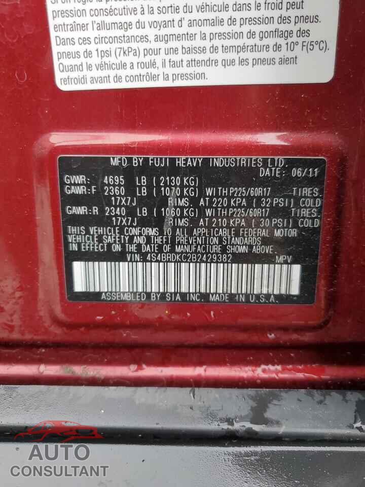 SUBARU OUTBACK 2011 - 4S4BRDKC2B2429382