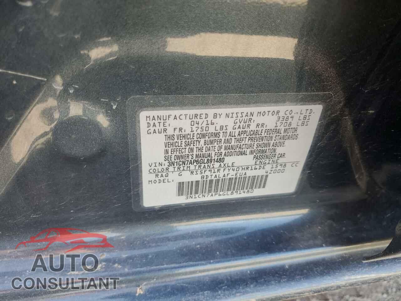 NISSAN VERSA 2016 - 3N1CN7AP6GL891480