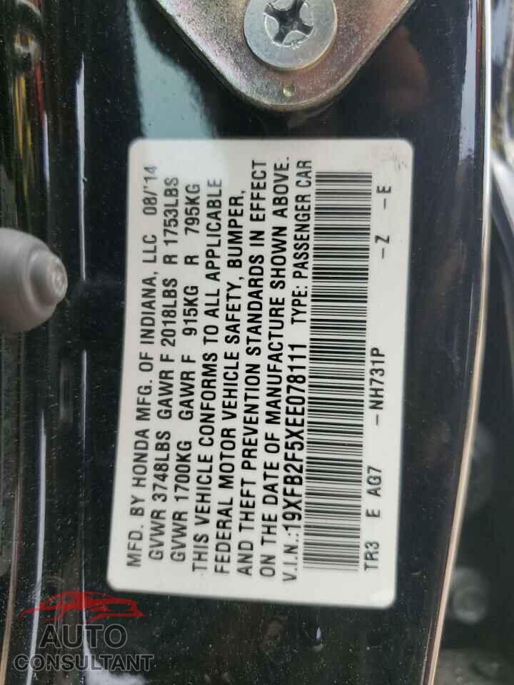 HONDA CIVIC 2014 - 19XFB2F5XEE078111