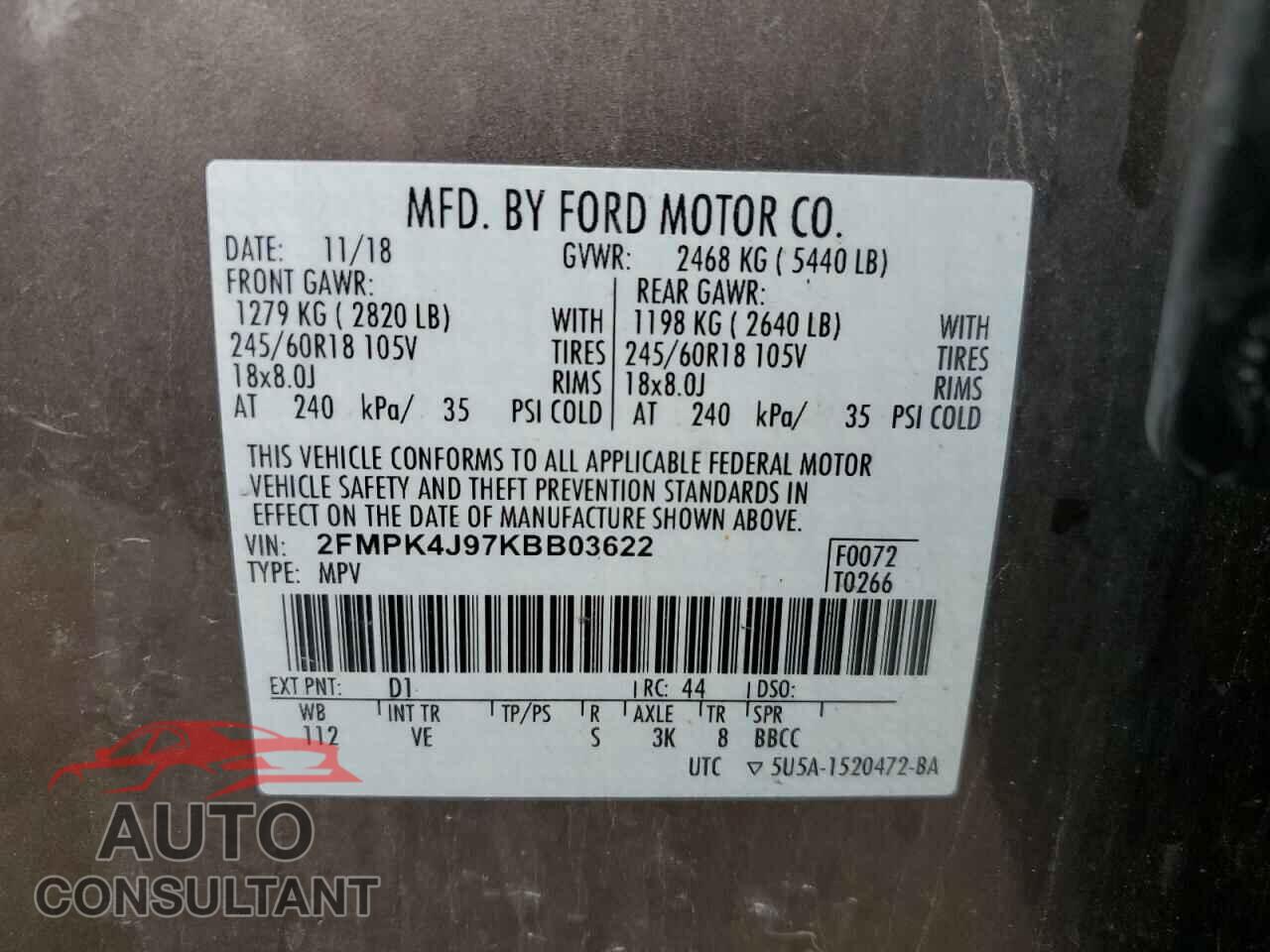 FORD EDGE 2019 - 2FMPK4J97KBB03622