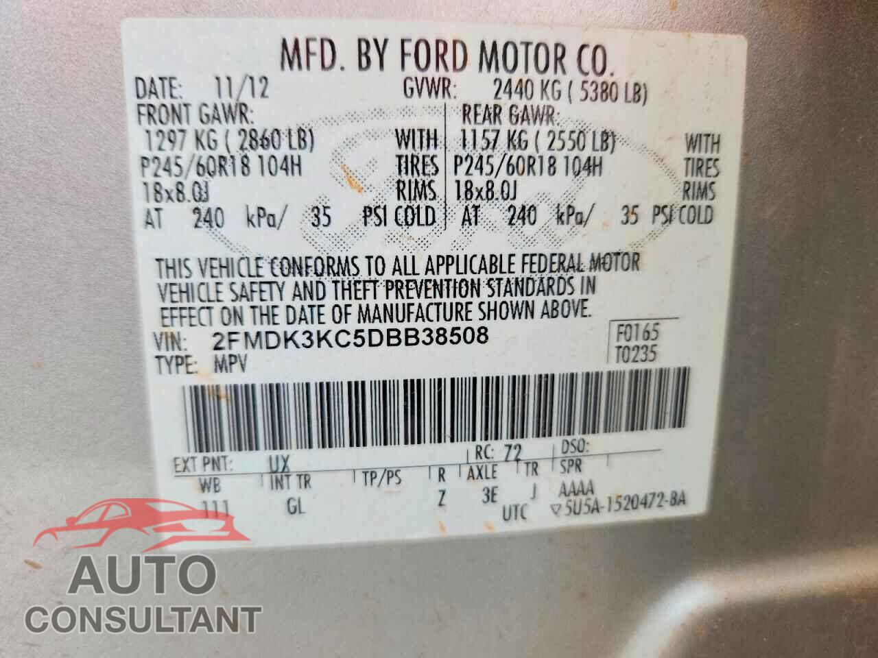 FORD EDGE 2013 - 2FMDK3KC5DBB38508