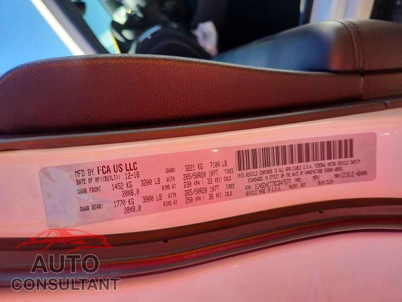 DODGE DURANGO 2019 - 1C4SDHCT7KC647577