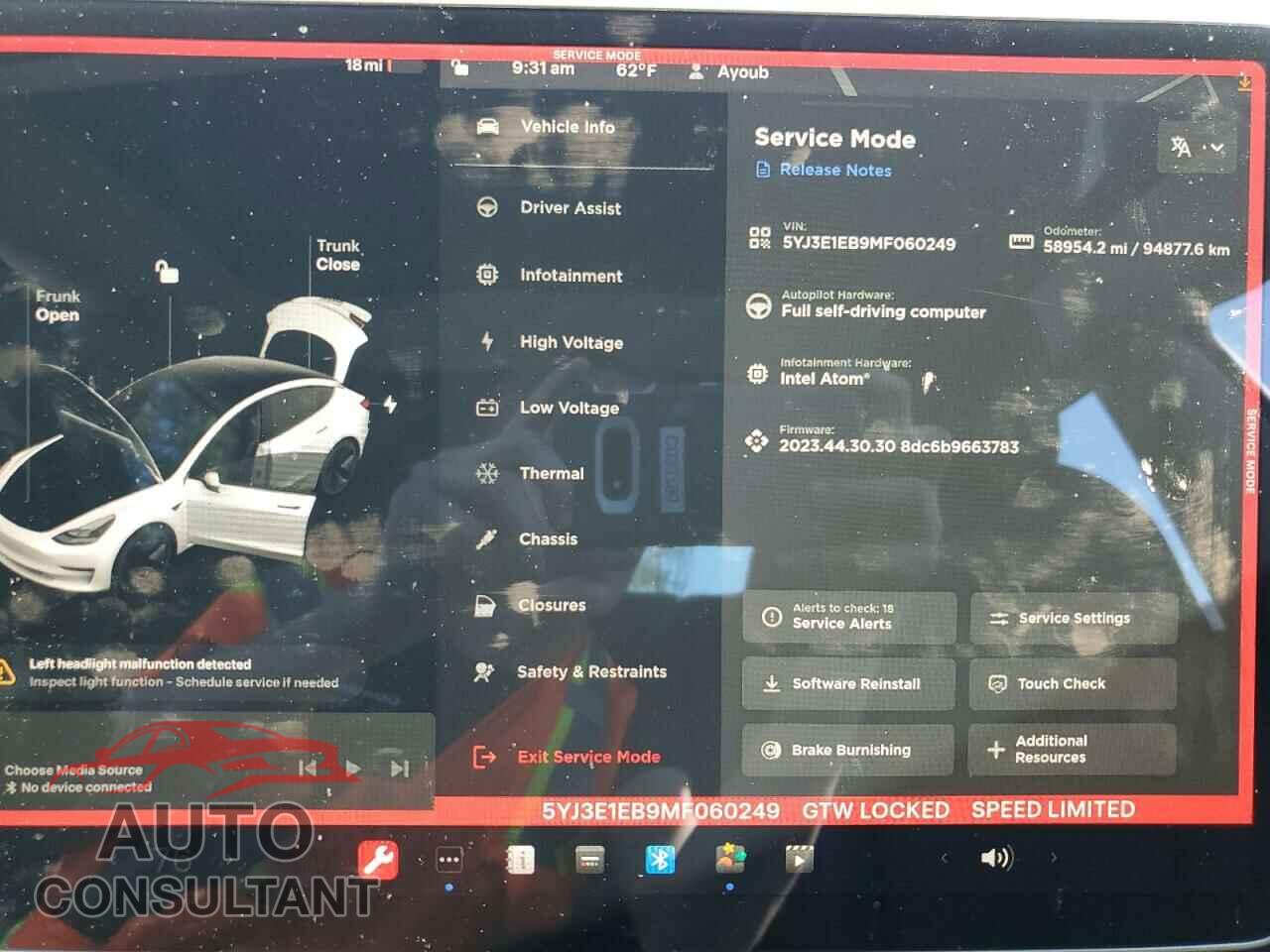 TESLA MODEL 3 2021 - 5YJ3E1EB9MF060249