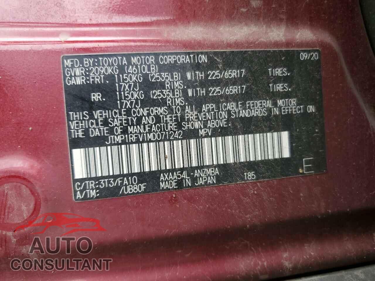 TOYOTA RAV4 2021 - JTMP1RFV1MD071242
