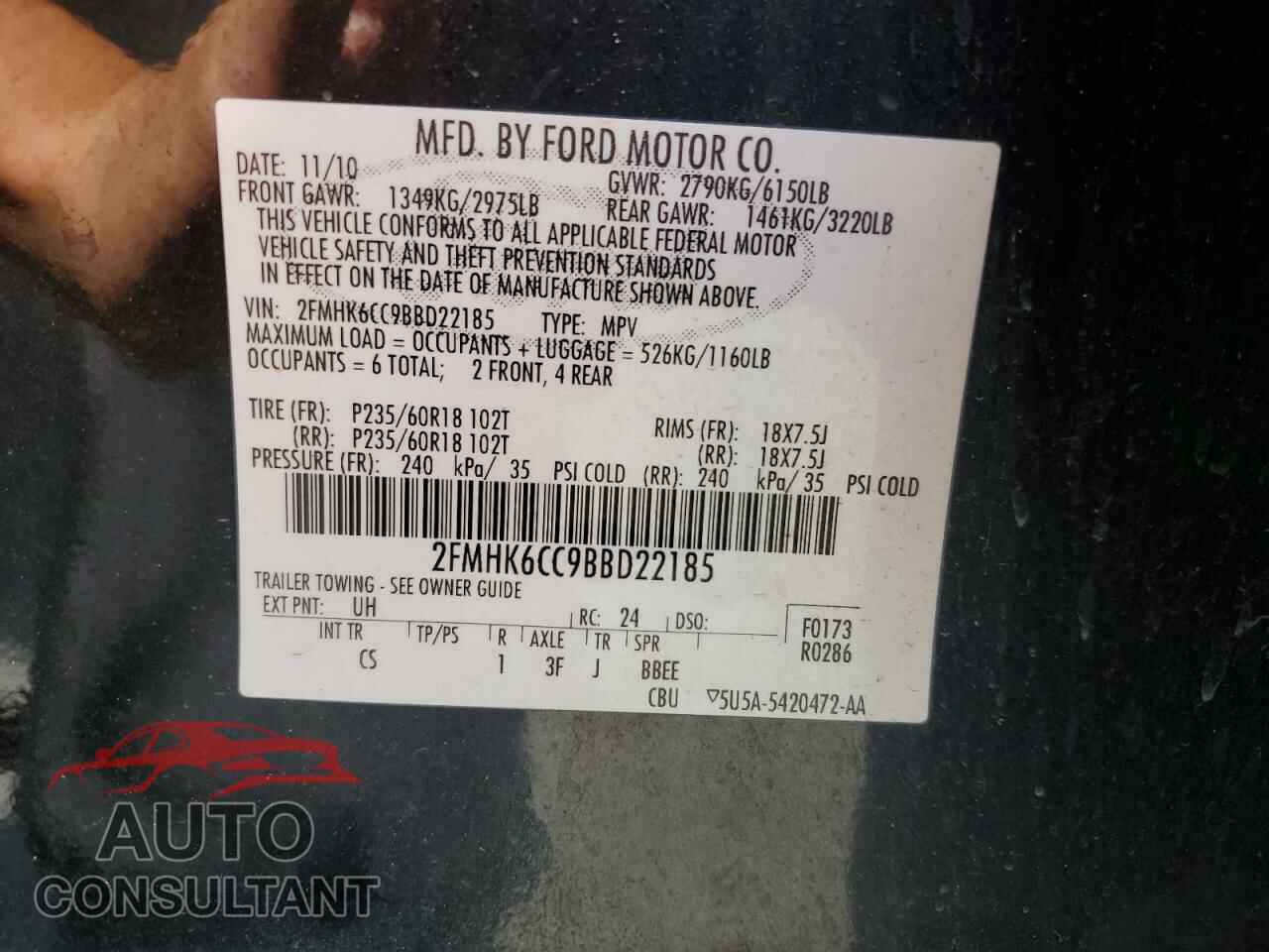 FORD FLEX 2011 - 2FMHK6CC9BBD22185
