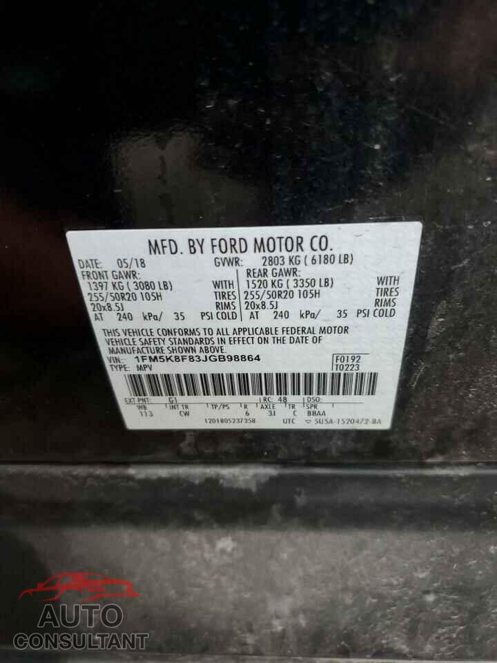 FORD EXPLORER 2018 - 1FM5K8F83JGB98864