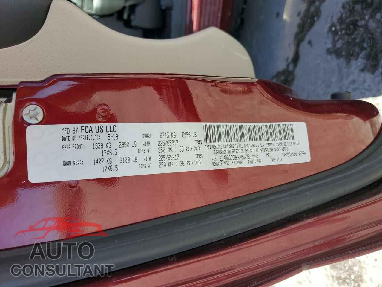 DODGE CARAVAN 2019 - 2C4RDGCG9KR706776
