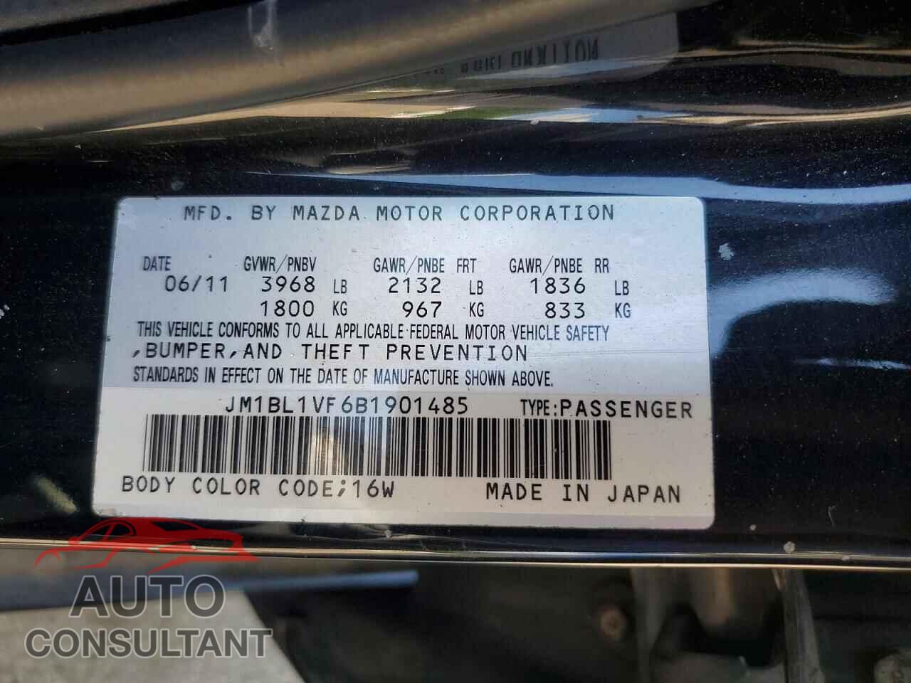 MAZDA 3 2011 - JM1BL1VF6B1901485