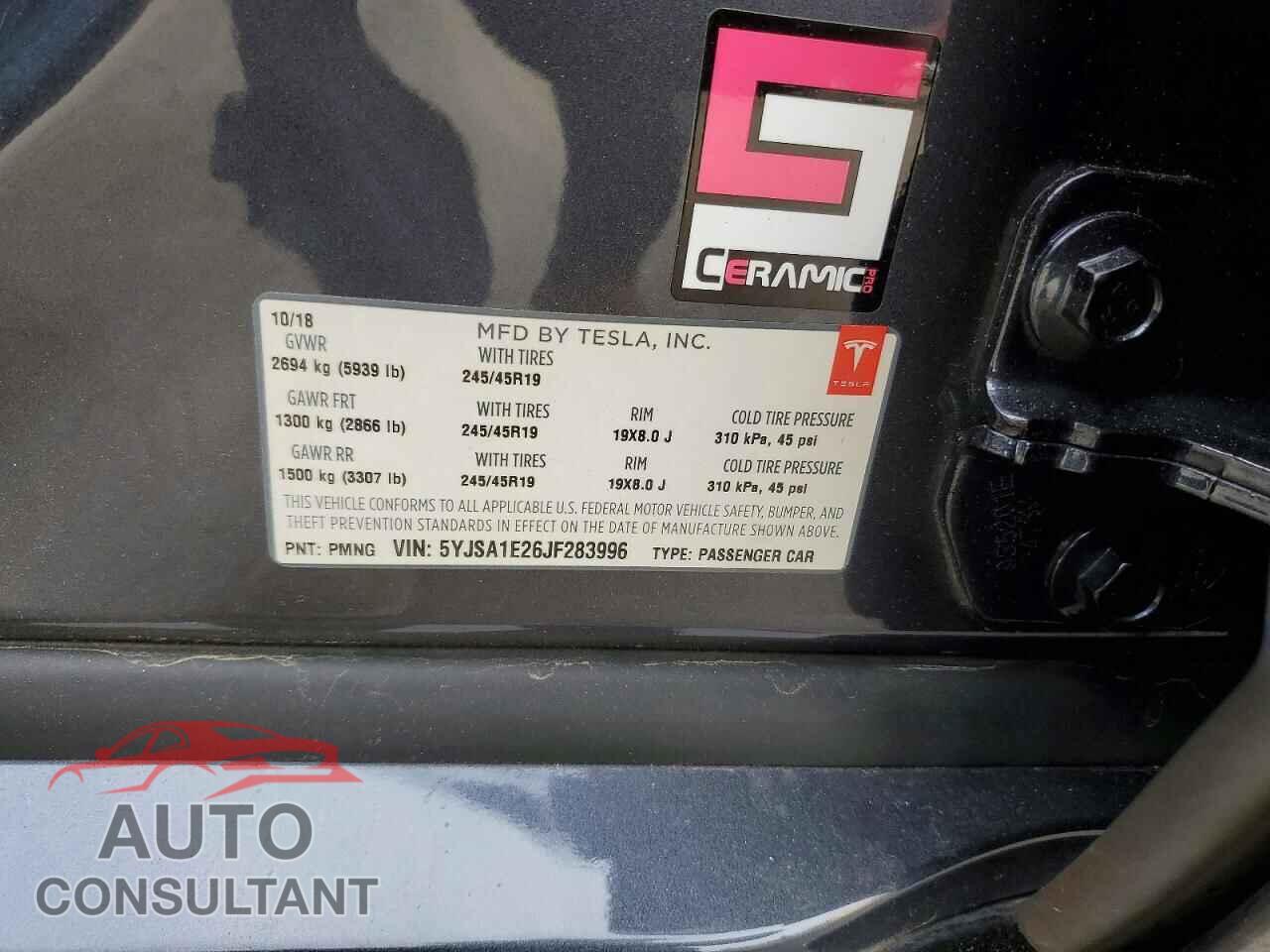 TESLA MODEL S 2018 - 5YJSA1E26JF283996
