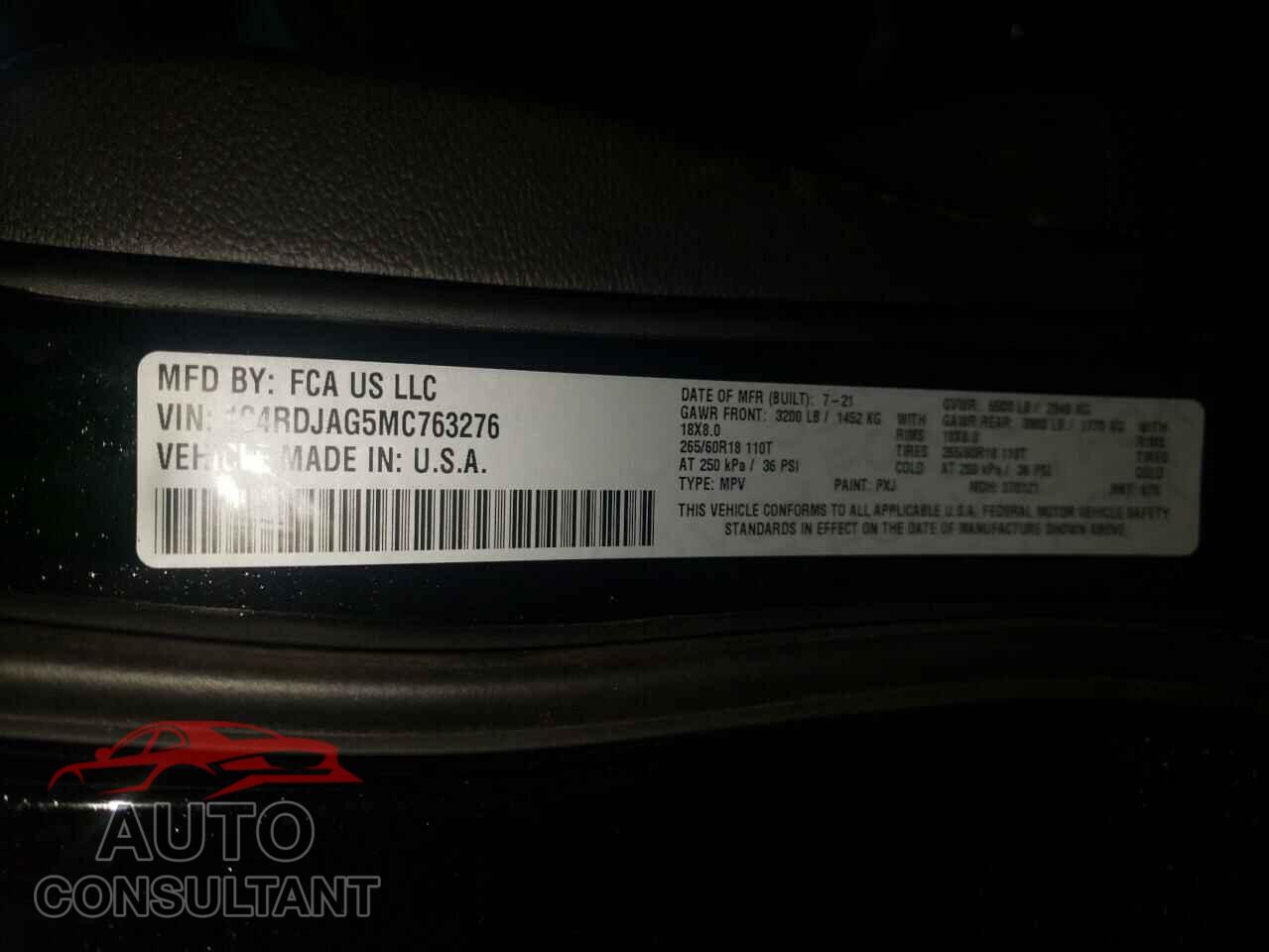 DODGE DURANGO 2021 - 1C4RDJAG5MC763276