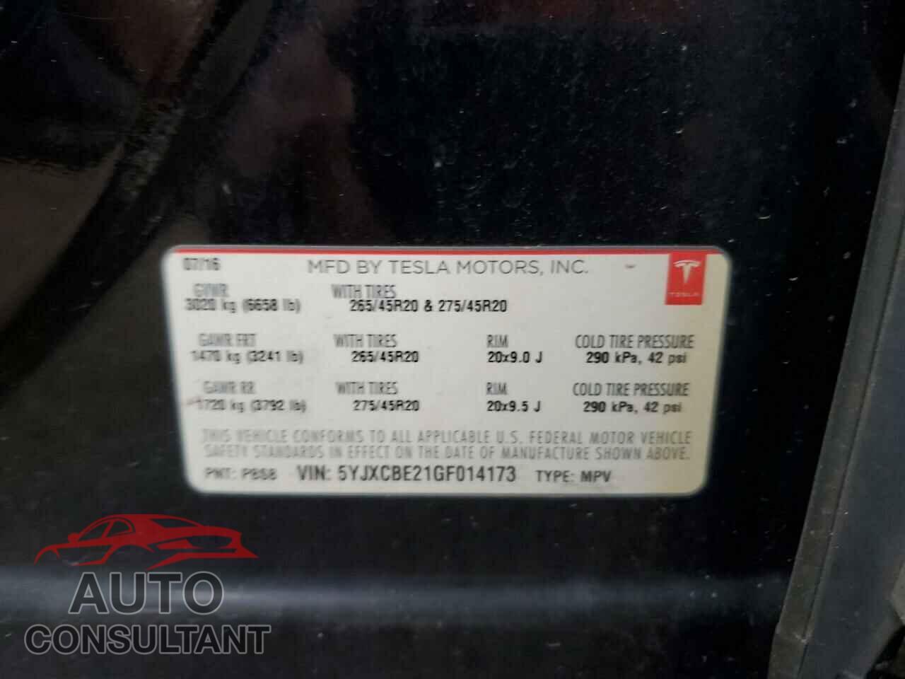 TESLA MODEL X 2016 - 5YJXCBE21GF014173