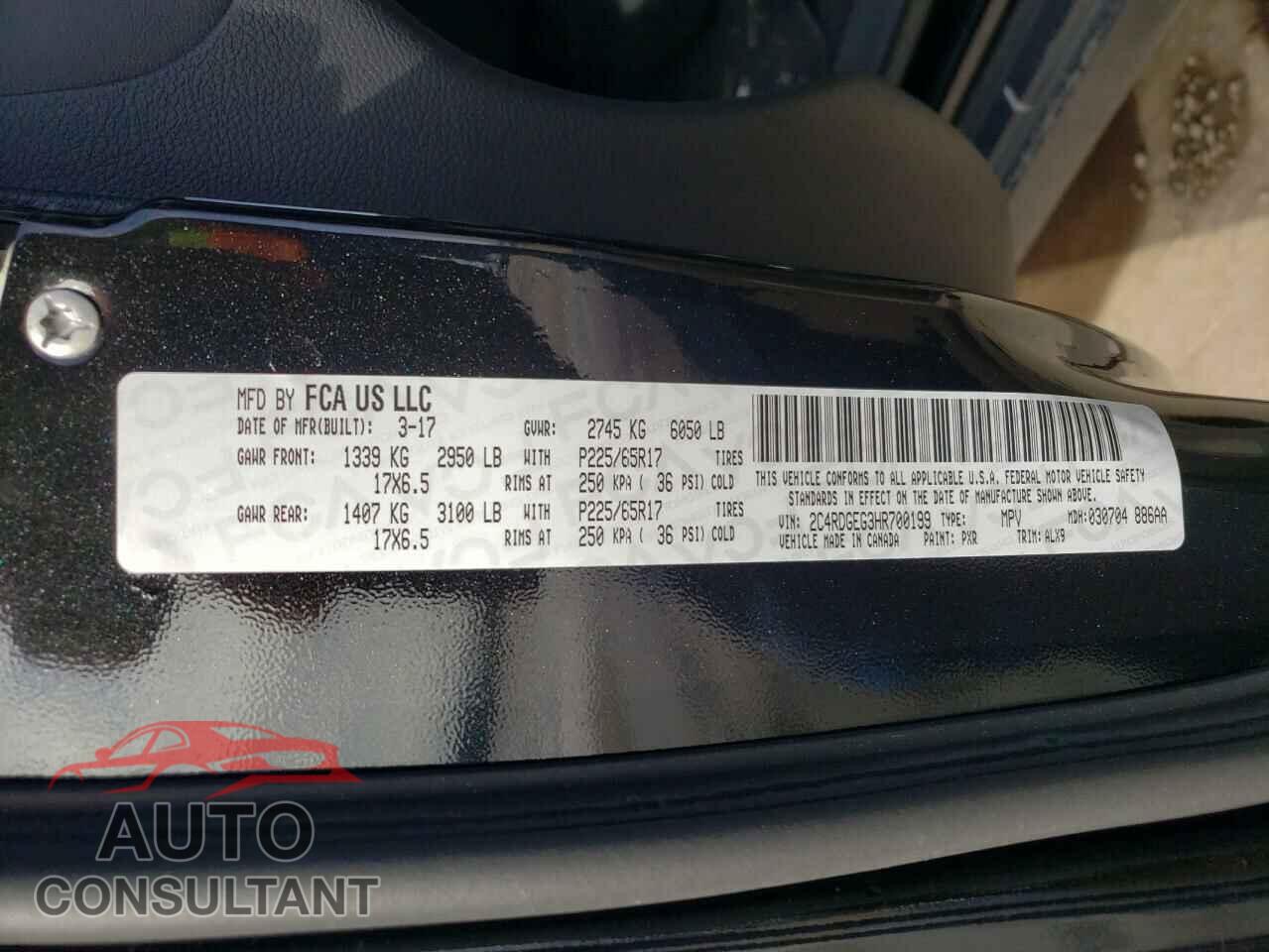 DODGE CARAVAN 2017 - 2C4RDGEG3HR700199