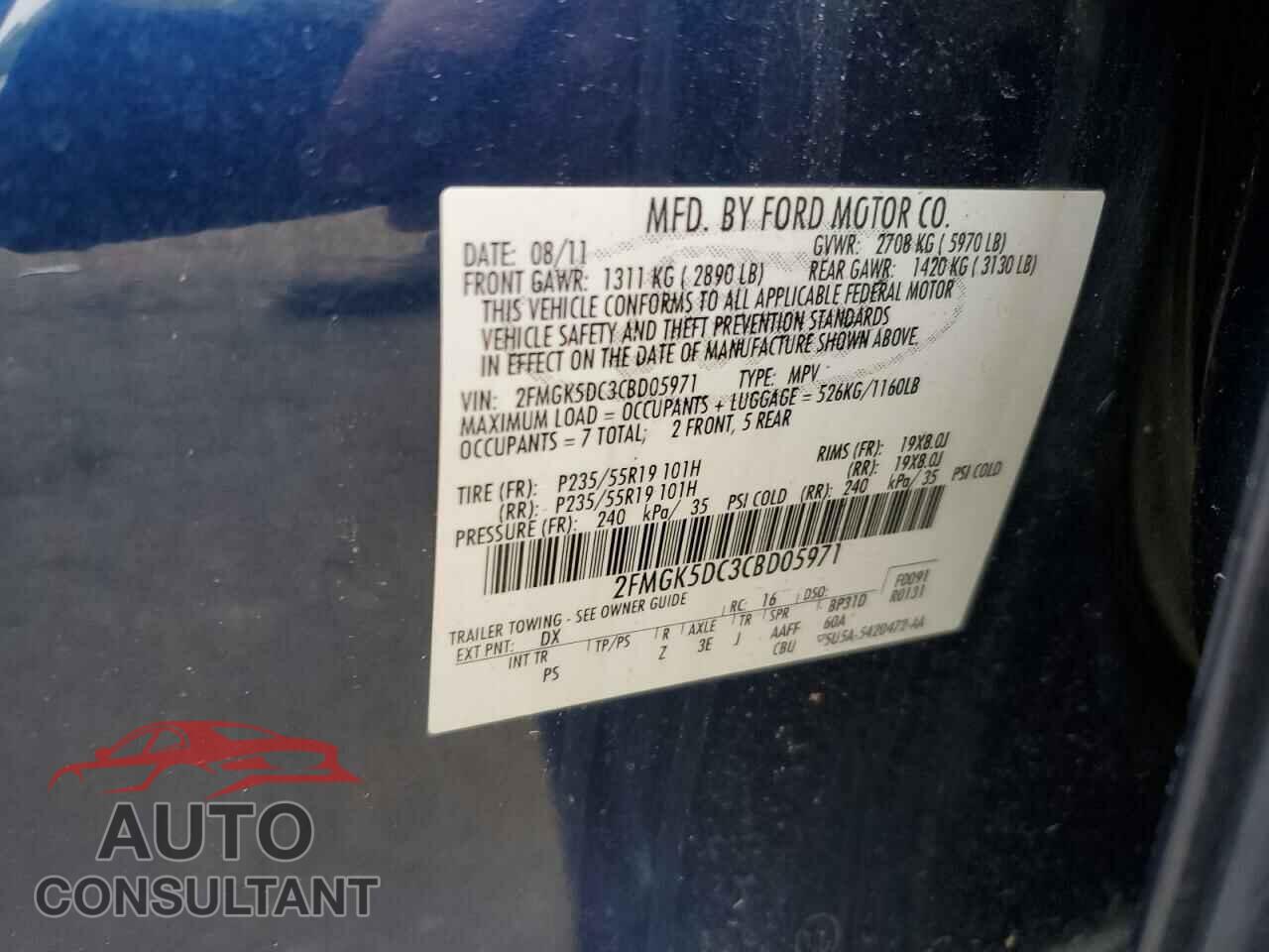 FORD FLEX 2012 - 2FMGK5DC3CBD05971