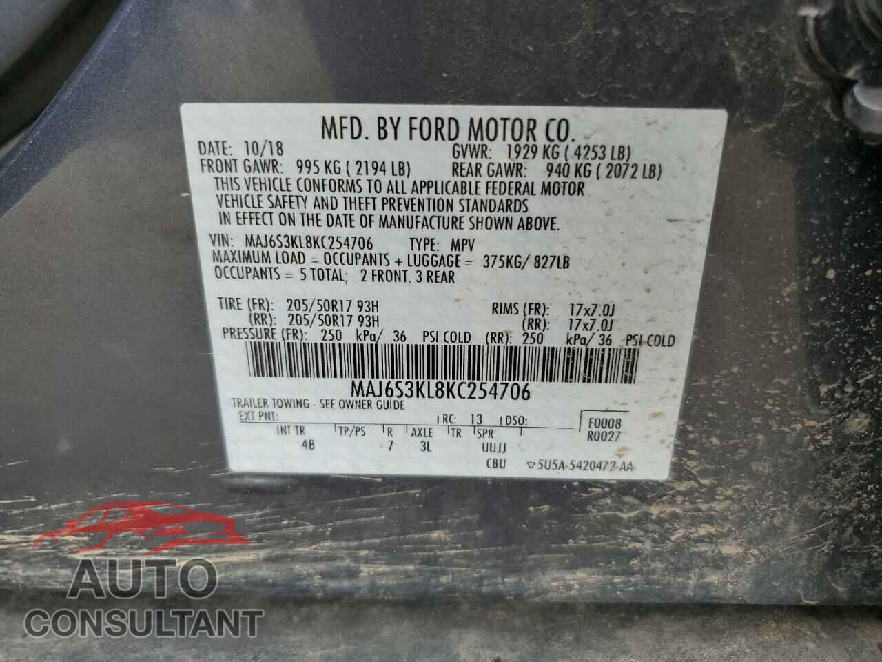 FORD ECOSPORT 2019 - MAJ6S3KL8KC254706
