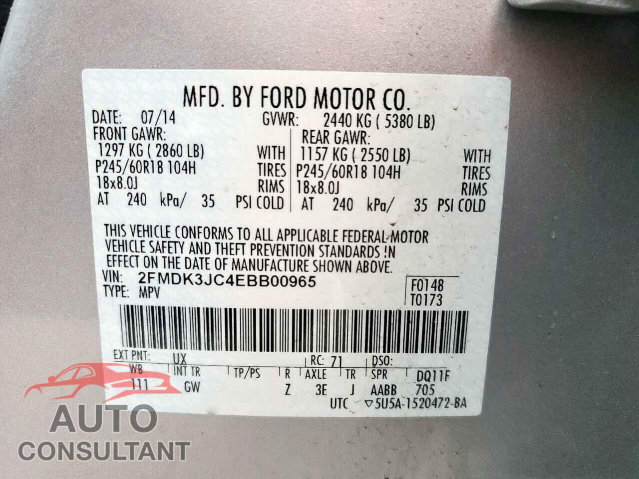 FORD EDGE 2014 - 2FMDK3JC4EBB00965