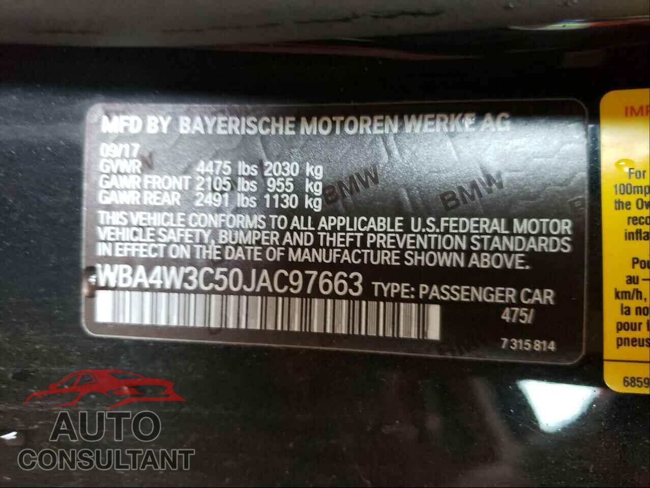 BMW 4 SERIES 2018 - WBA4W3C50JAC97663