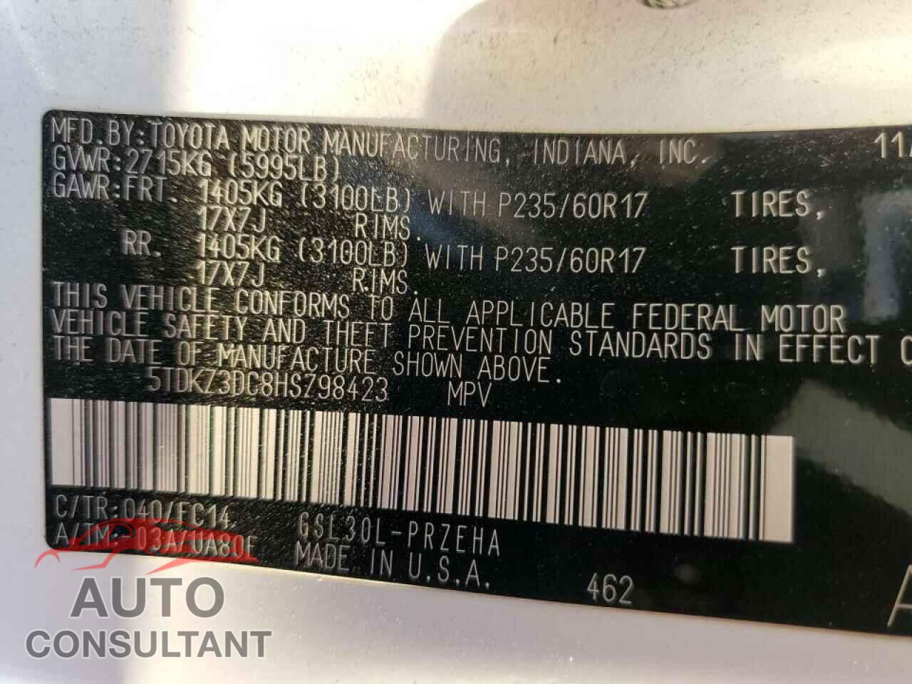 TOYOTA SIENNA 2017 - 5TDKZ3DC8HS798423