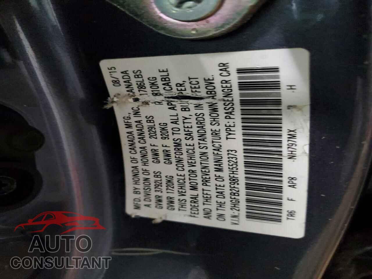 HONDA CIVIC 2015 - 2HGFB2F98FH552373