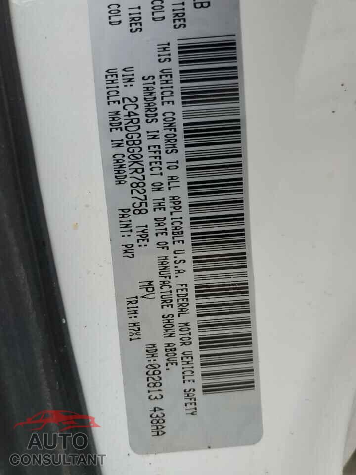 DODGE CARAVAN 2019 - 2C4RDGBG0KR782758