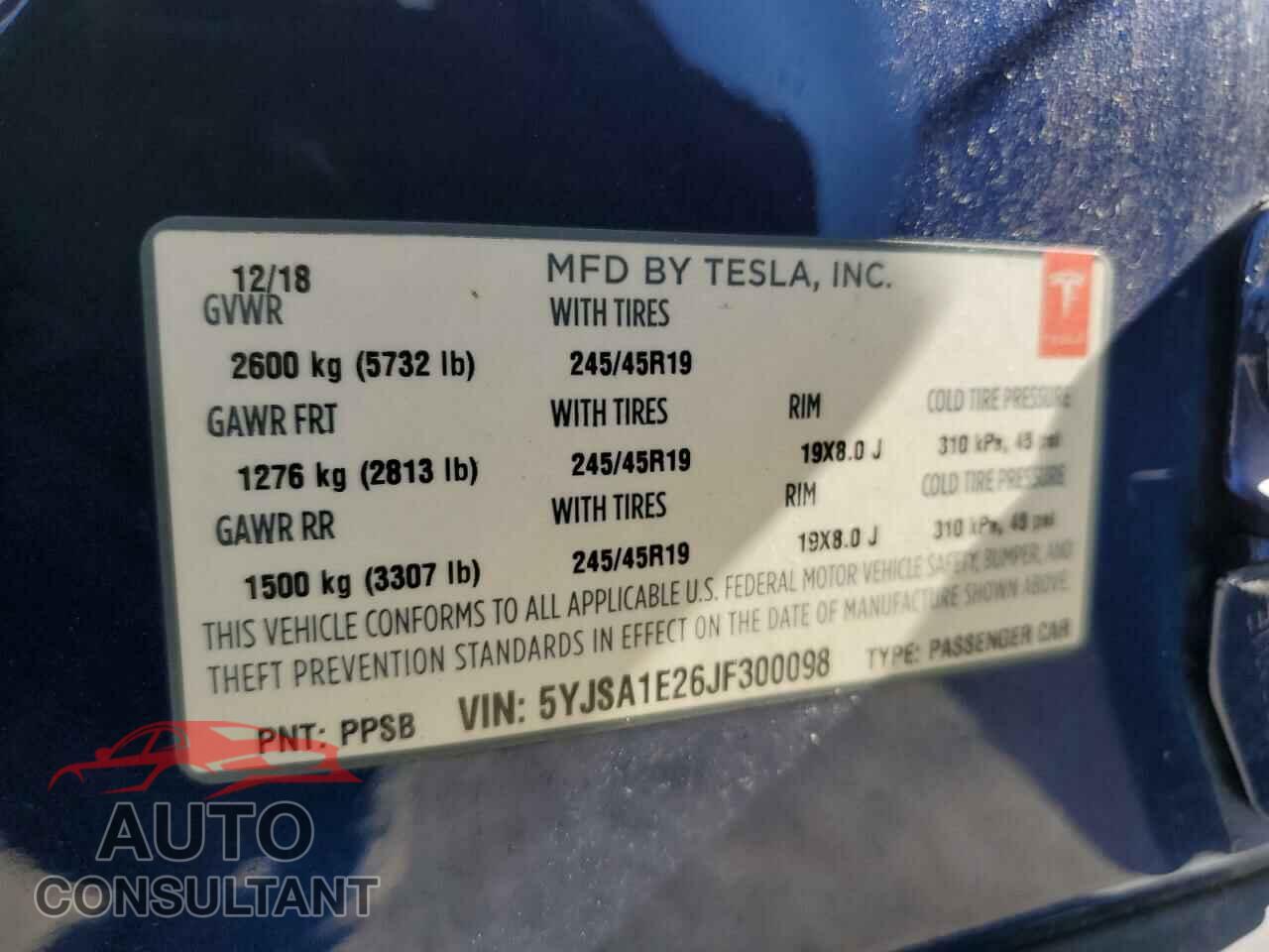 TESLA MODEL S 2018 - 5YJSA1E26JF300098
