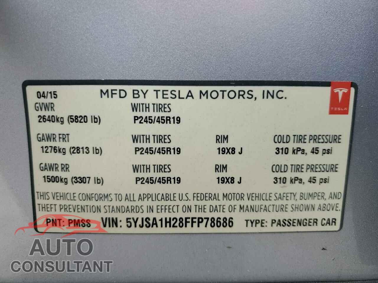 TESLA MODEL S 2015 - 5YJSA1H28FFP78686