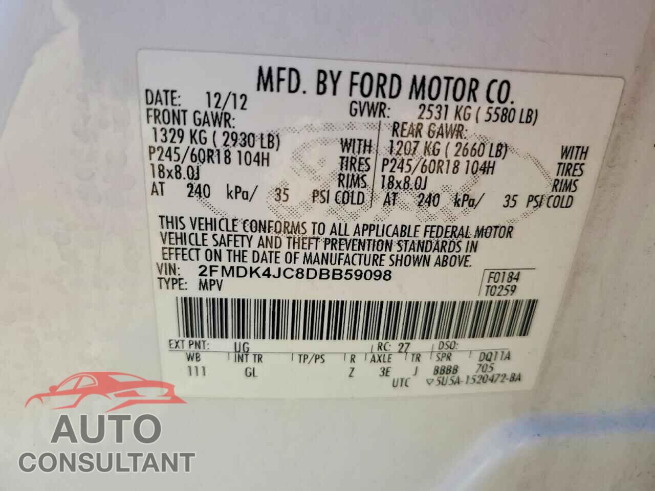 FORD EDGE 2013 - 2FMDK4JC8DBB59098